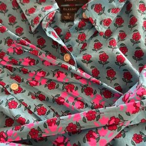 Vintage style aqua blue with flower print long sleeve shirt.